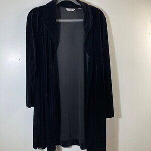 Womens Laura Ashley Velour Open Cardigan Jacket Side Slit Black L Polyester Span